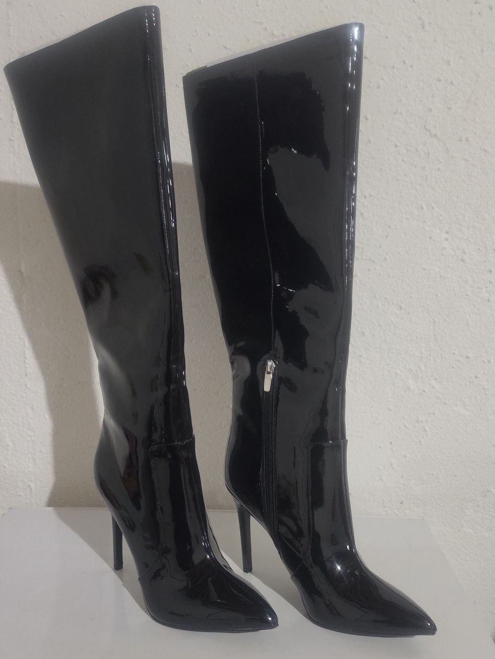 NINE WEST Taler Black Patent Knee-High Stiletto Boots - Women's